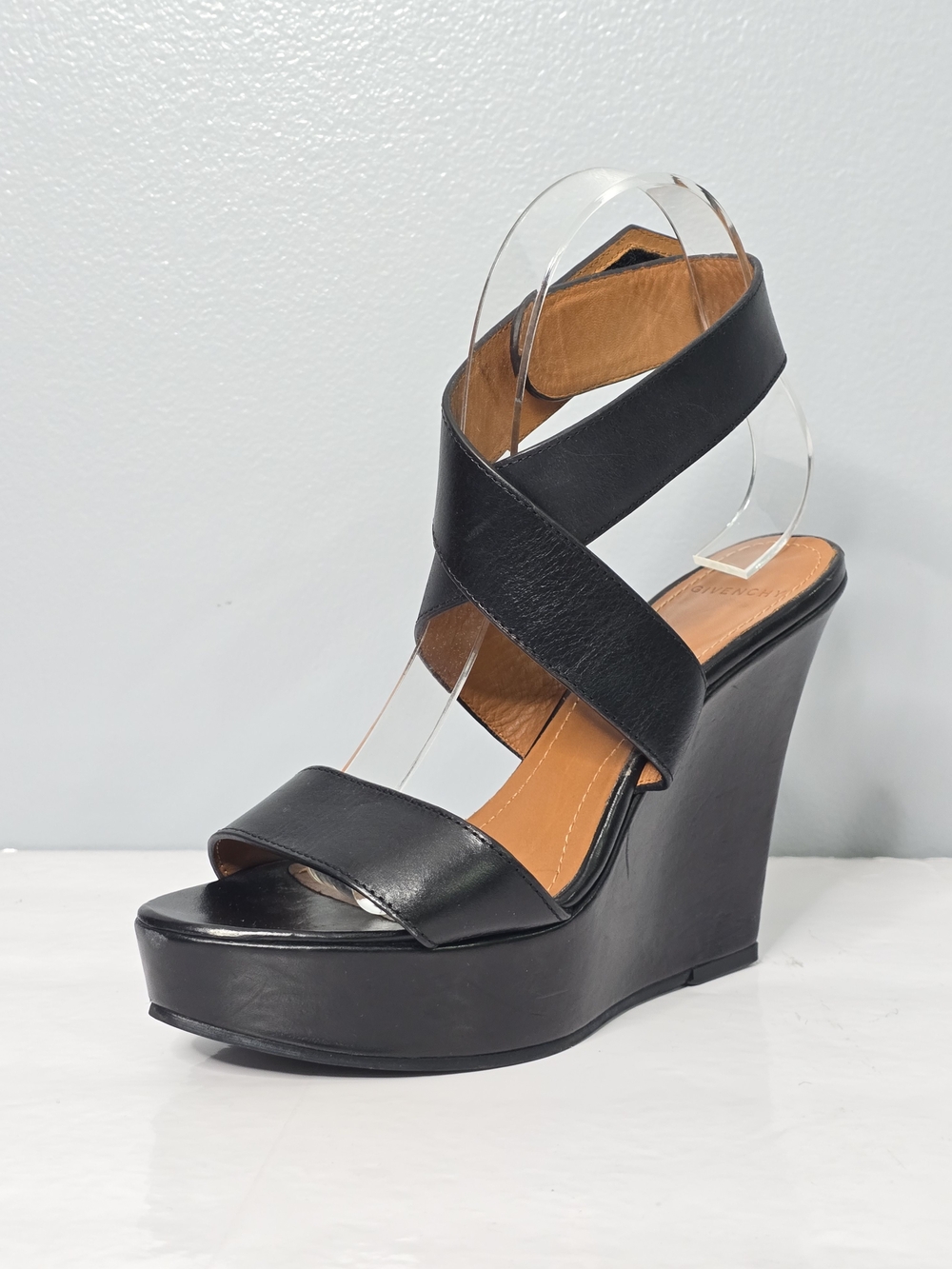 Givenchy Corinne Black Leather Strappy Wedge Sandals